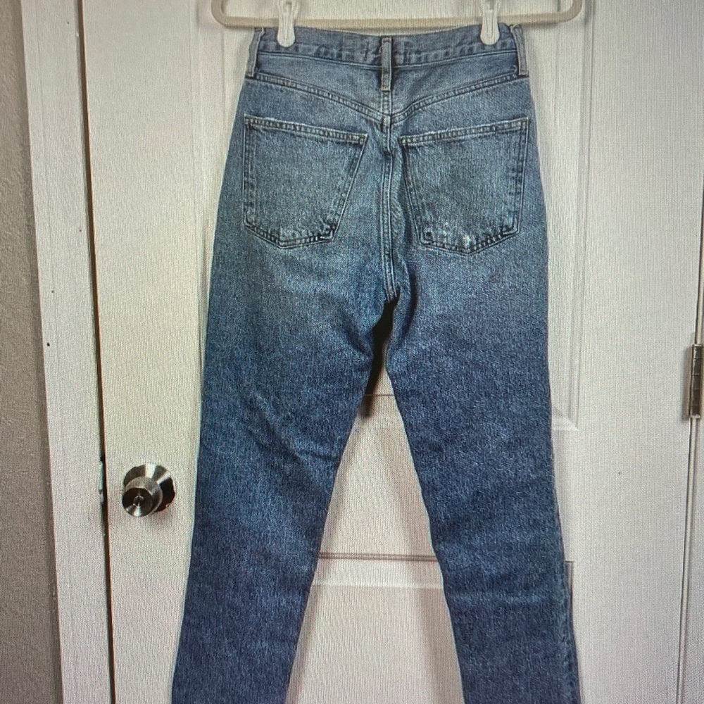 Agolde Mid-Blue Straight Leg Ripped Jeans - Picture 2 of 4
